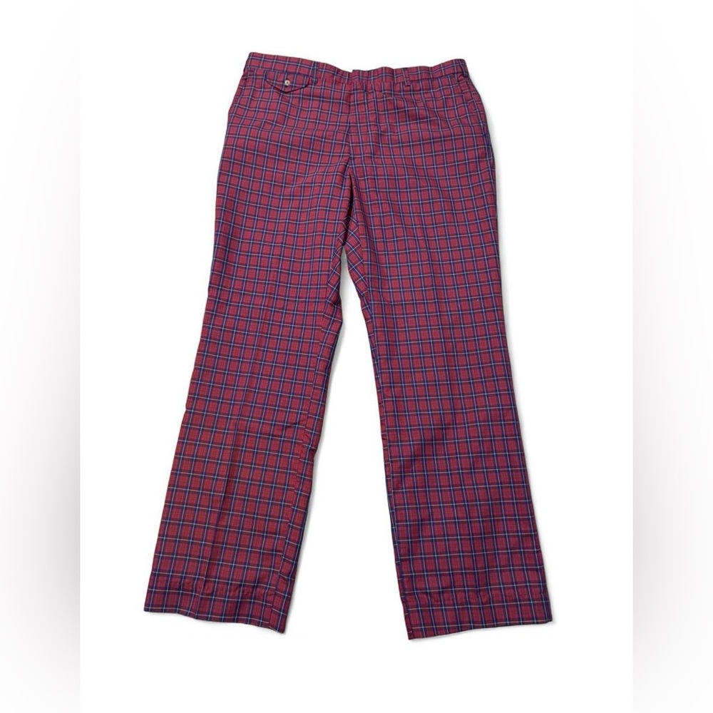 Vintage 80s Orvis tartan plaid wide leg trousers pants red 38 made in USA read